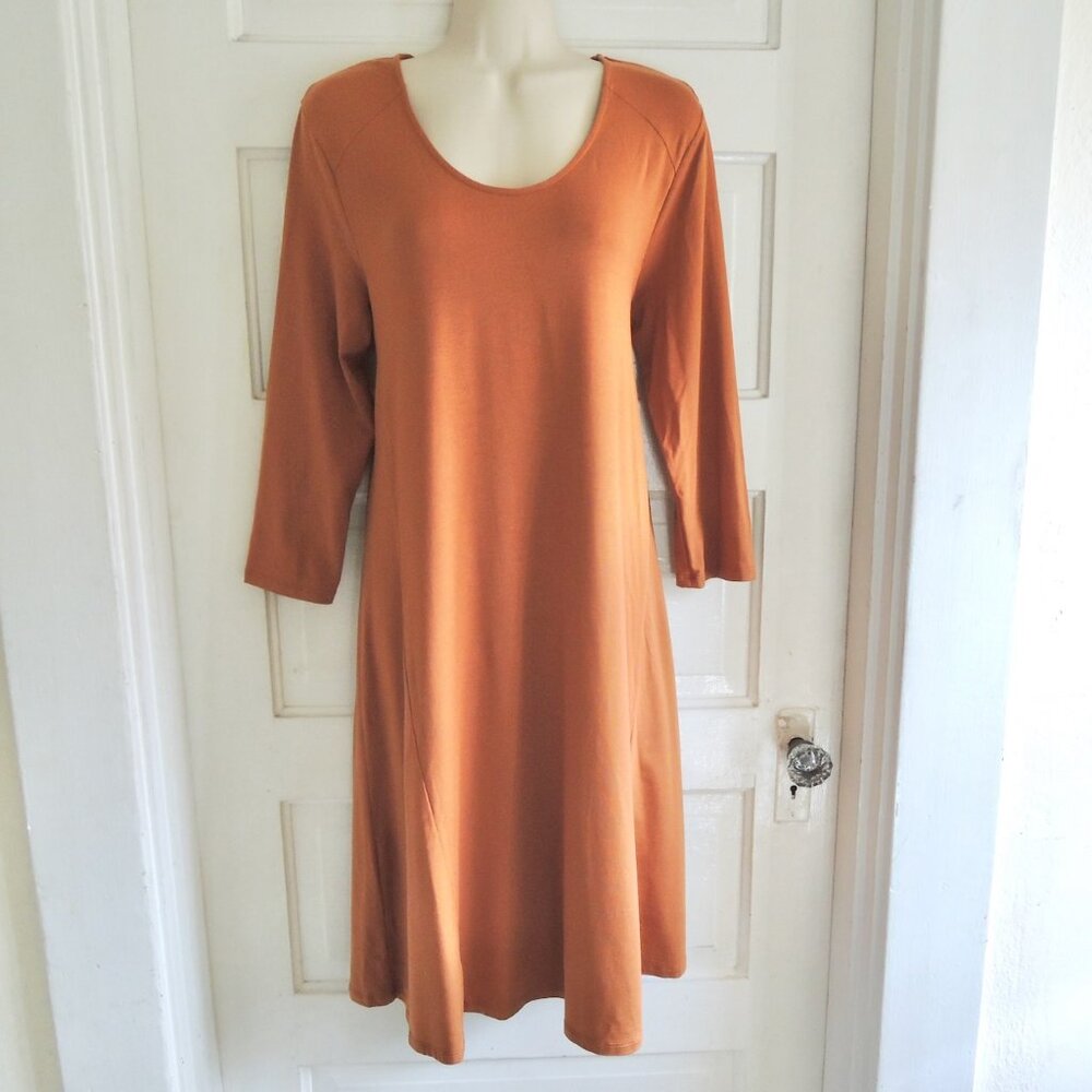 Garnet Hill Cinnamon Burnt Orange Seamed Knit Trapeze Dress M
